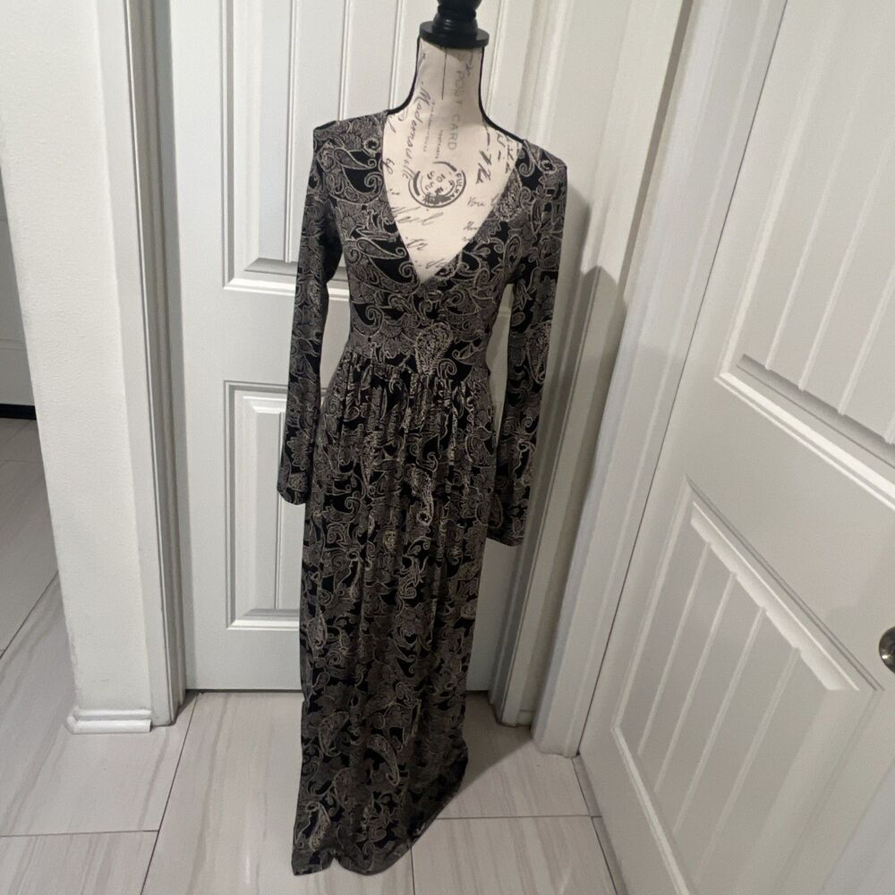 Ecote Paisley Black/gold V Neck Floral Boho Cottagecore Festival Prairie Size S - Picture 2 of 9